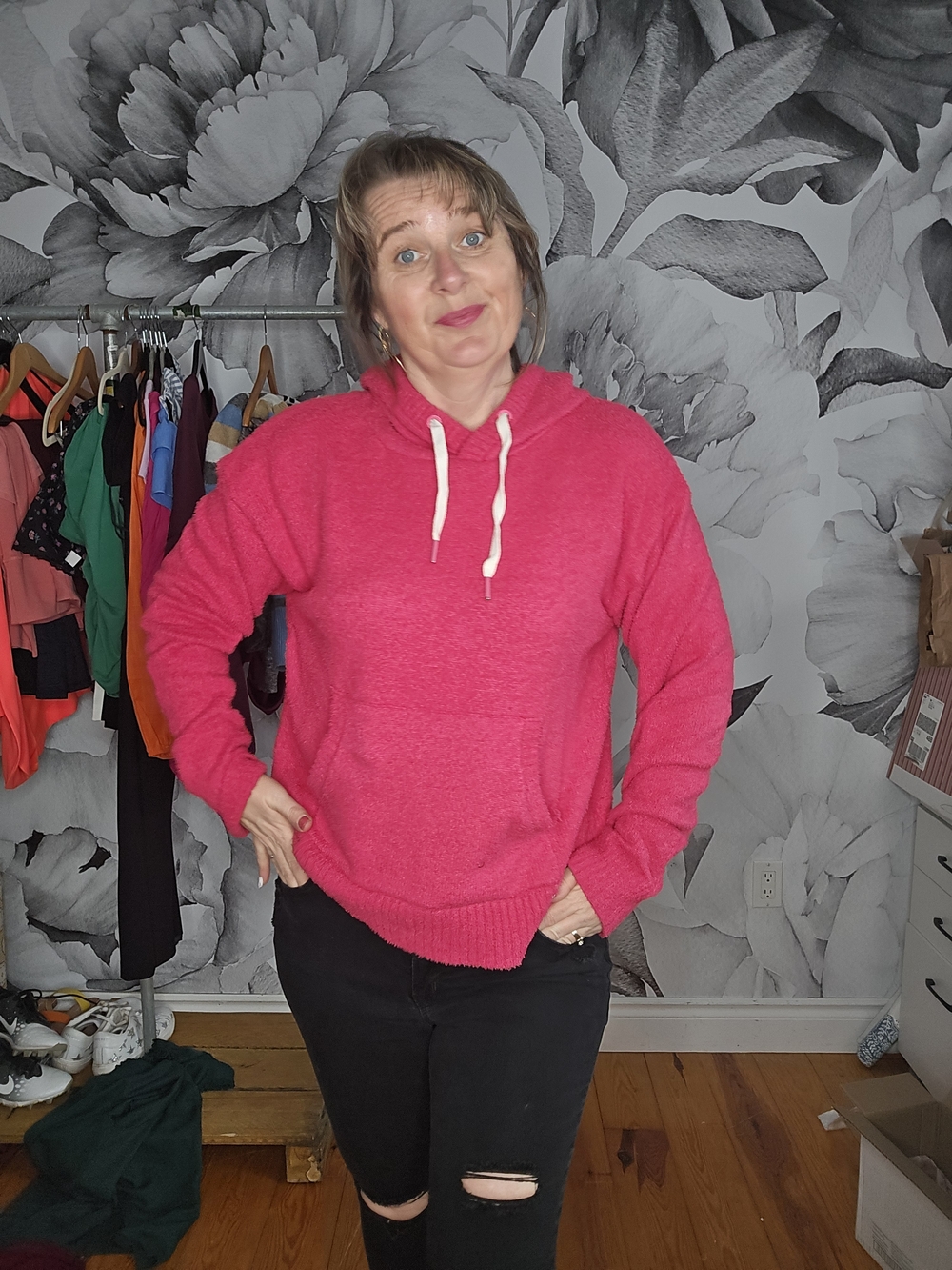 🍓Cozy Pink Hooded Pullover Sweater